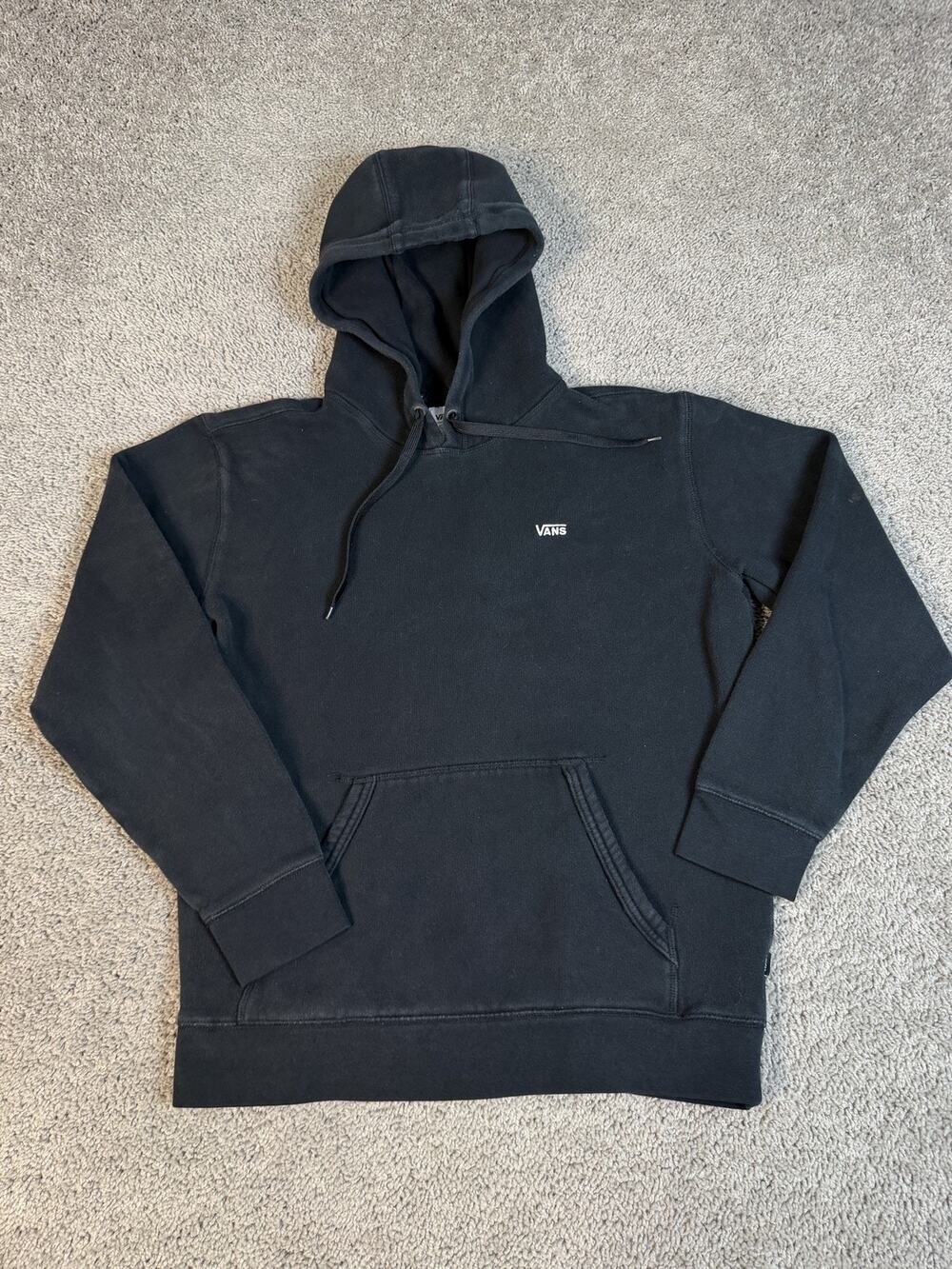 VANS Hoodie Mens M Black Pullover Hooded Pockets Comfy Cush Sweats Logo